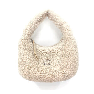 MIU MIU Wander Shearling 2 Way Ivory Handbag Silver Chainlink Shoulder Bag Logo